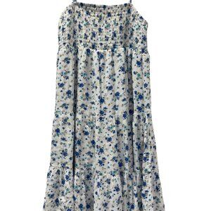 No Boundaries White Blue Floral Smocked Sundress Juniors Size M (8-10)